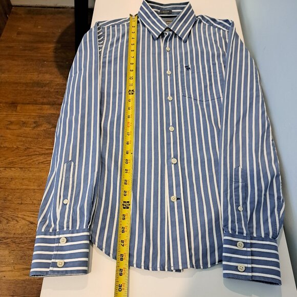 Abercrombie & Fitch Men's Small Muscle Fit Long Sleeve Button Down Striped Shirt - Picture 13 of 14